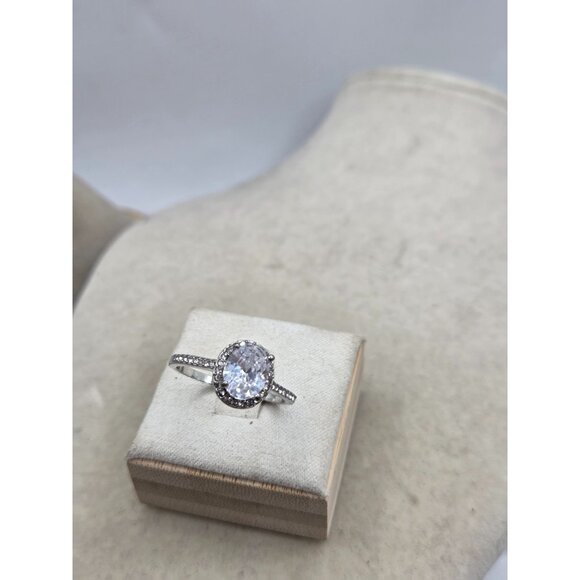 Oval Shape Faux Diamond Solitaire RIng With Accents Engagement Rings - 10 - Picture 2 of 6